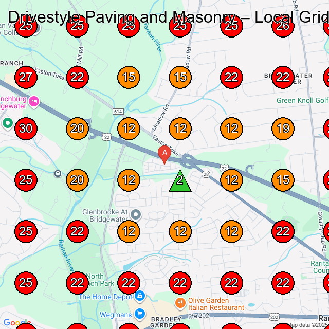 Drivestyle Paving and Masonry GeoGrid visibility map for Paving Contractor in Bound Brook